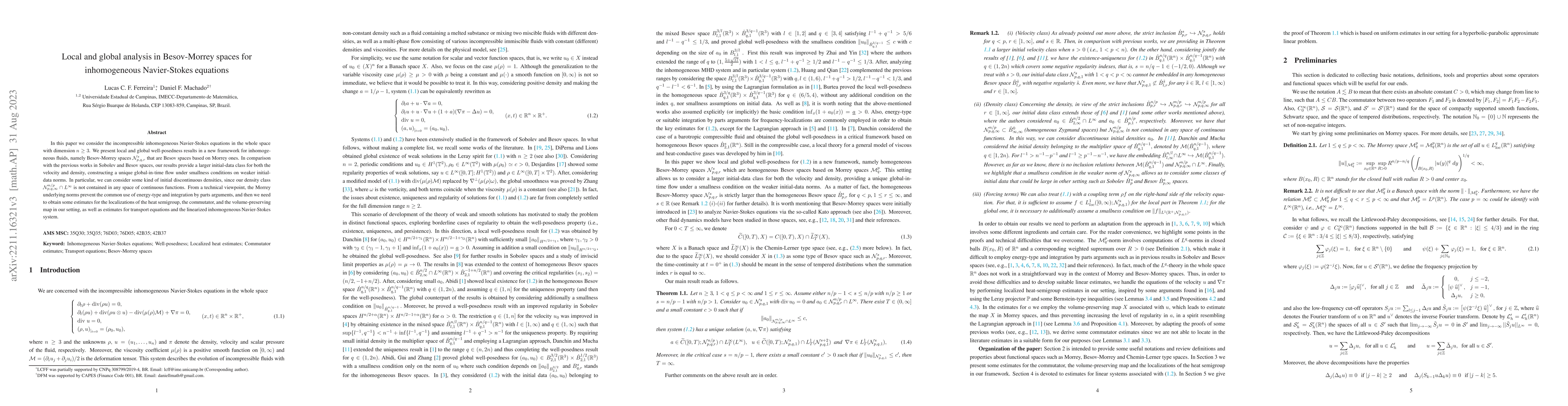 Thumbnail for Local and global analysis in Besov-Morrey spaces for inhomogeneous
  Navier-Stokes equations