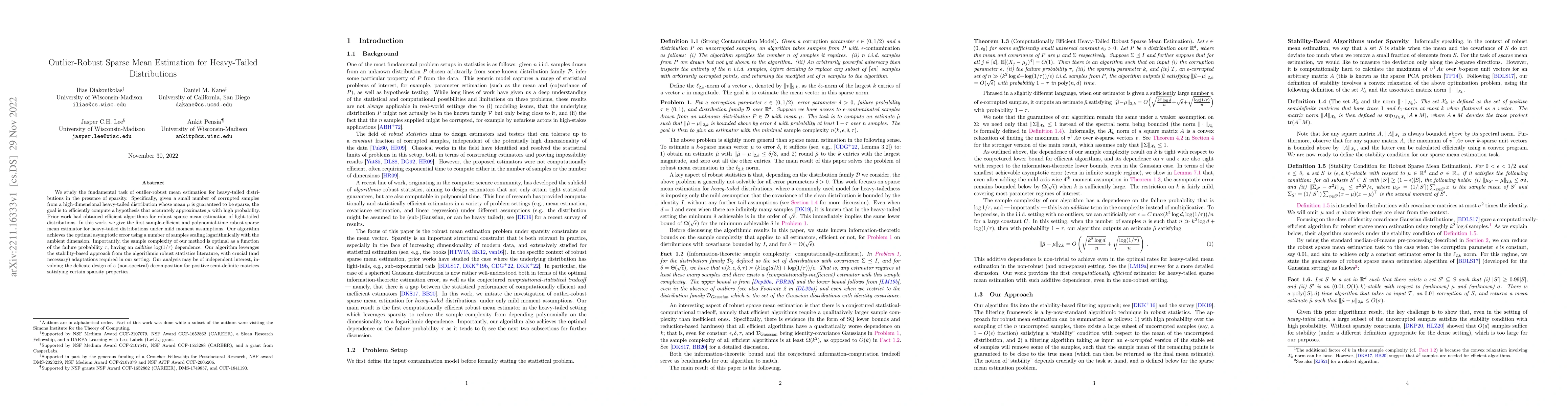 Thumbnail for Outlier-Robust Sparse Mean Estimation for Heavy-Tailed Distributions