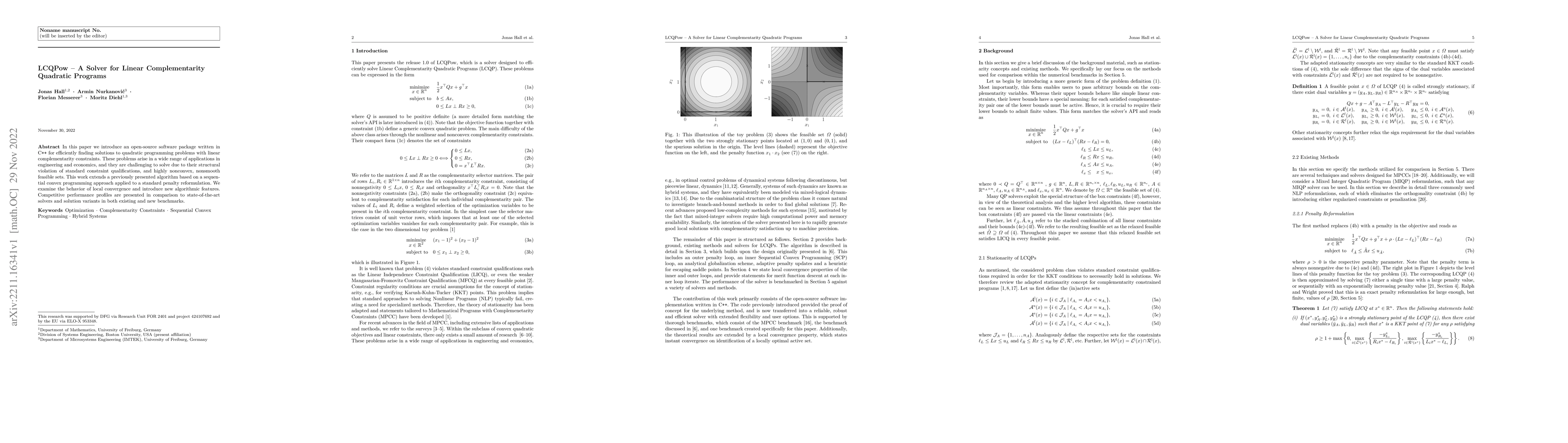Thumbnail for LCQPow -- A Solver for Linear Complementarity Quadratic Programs