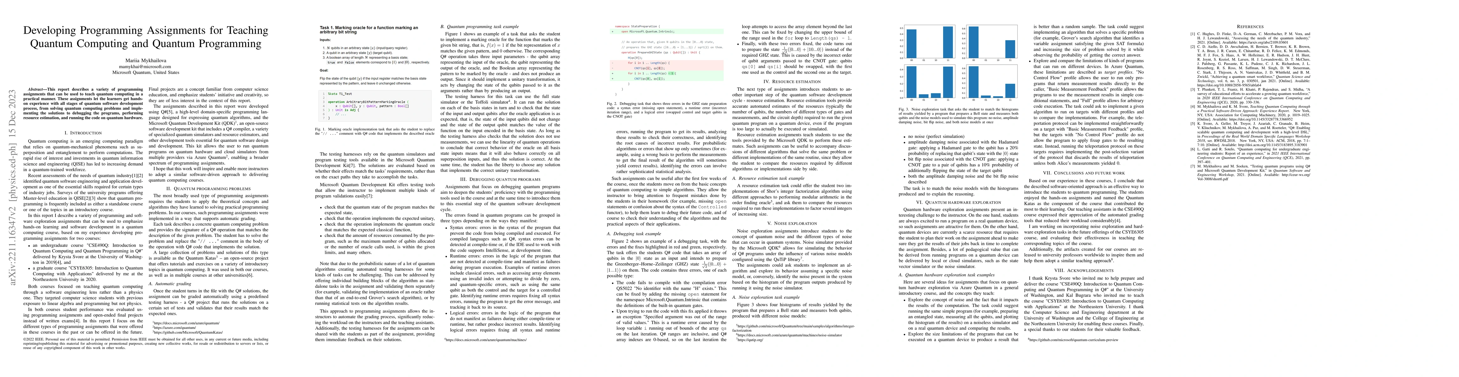 Thumbnail for Developing Programming Assignments for Teaching Quantum Computing and
  Quantum Programming