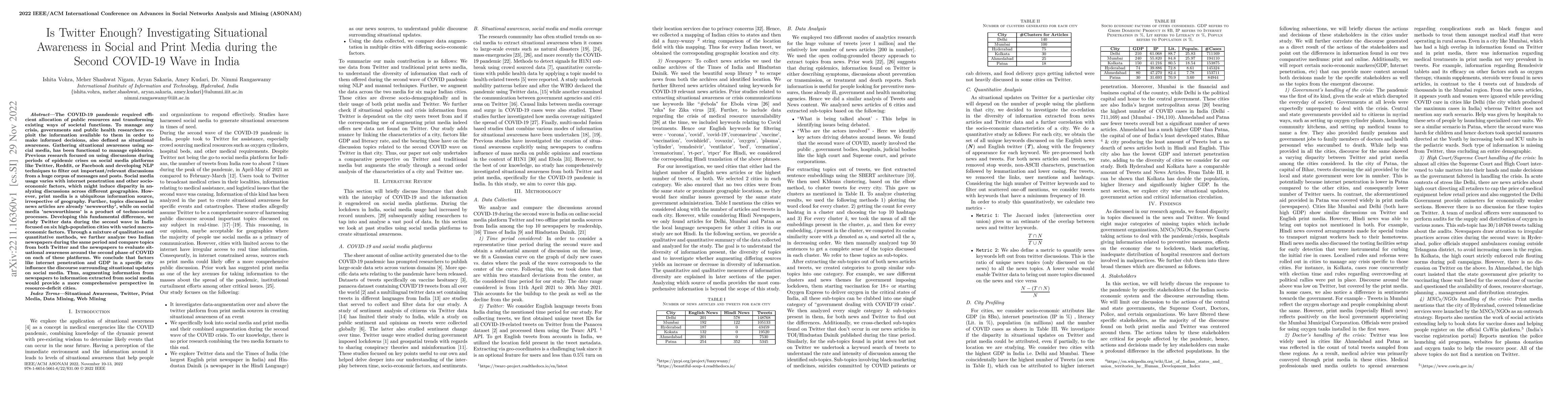 Thumbnail for Is Twitter Enough? Investigating Situational Awareness in Social and
  Print Media during the Second COVID-19 Wave in India