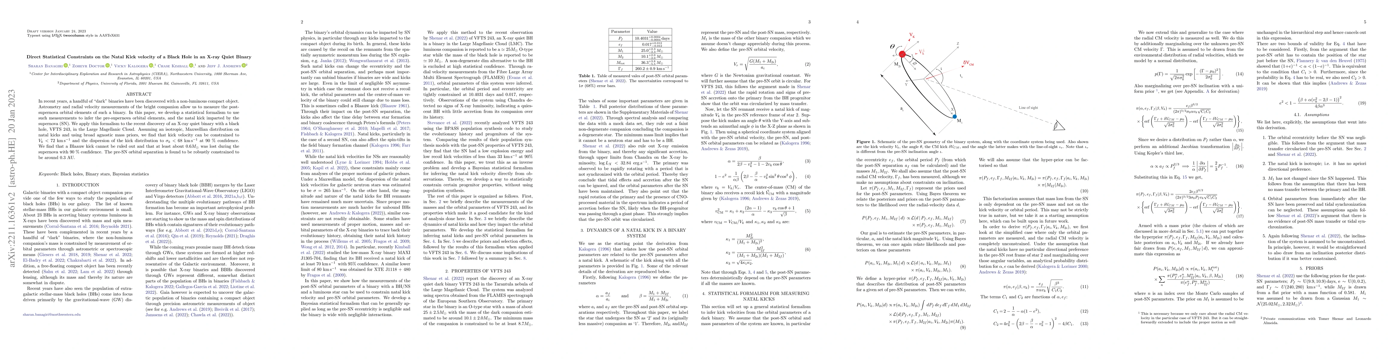 Thumbnail for Direct Statistical Constraints on the Natal Kick velocity of a Black
  Hole in an X-ray Quiet Binary