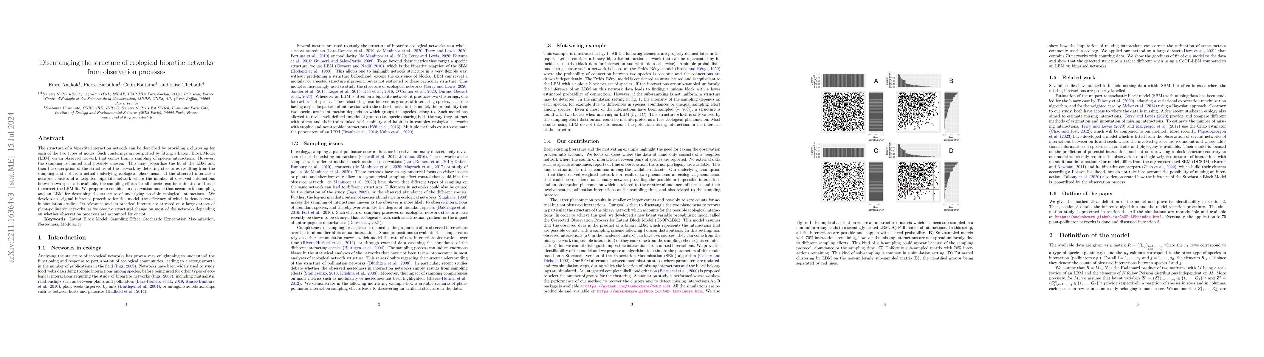 Thumbnail for Disentangling the structure of ecological bipartite networks from
  observation processes