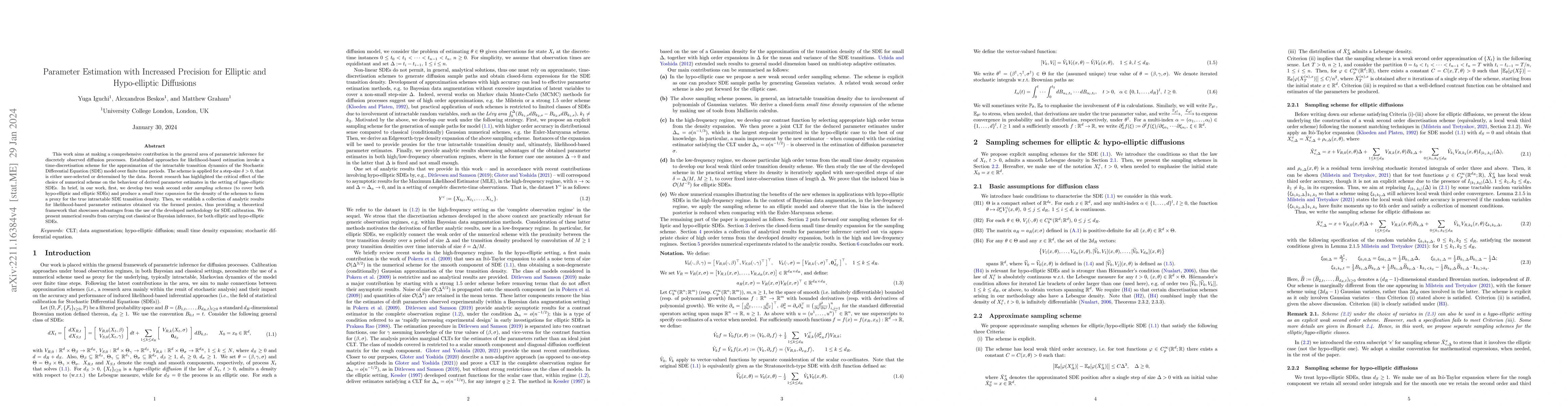 Thumbnail for Parameter Estimation with Increased Precision for Elliptic and
  Hypo-elliptic Diffusions