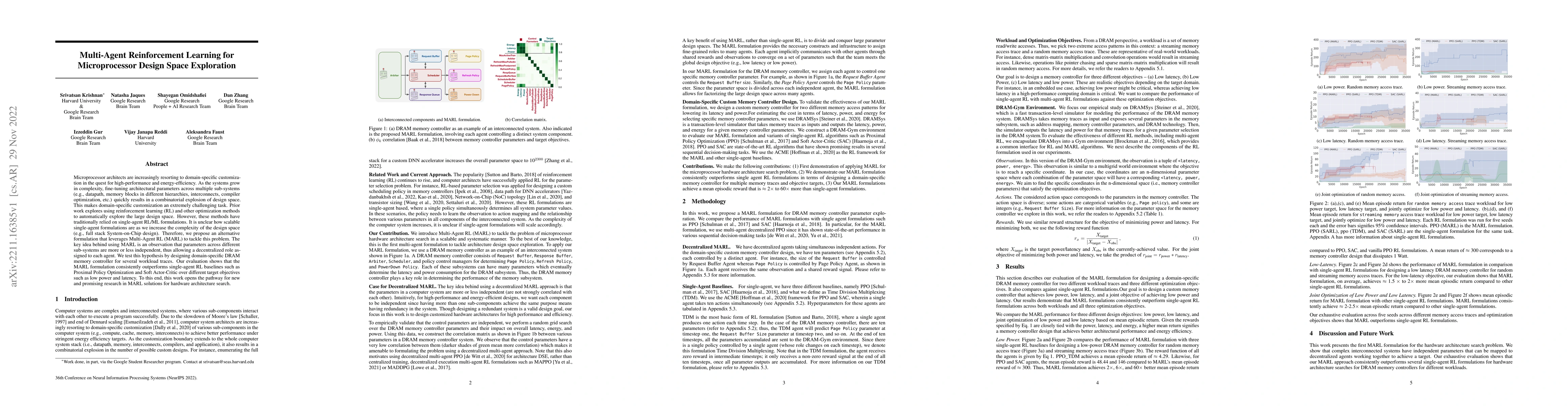 Thumbnail for Multi-Agent Reinforcement Learning for Microprocessor Design Space
  Exploration