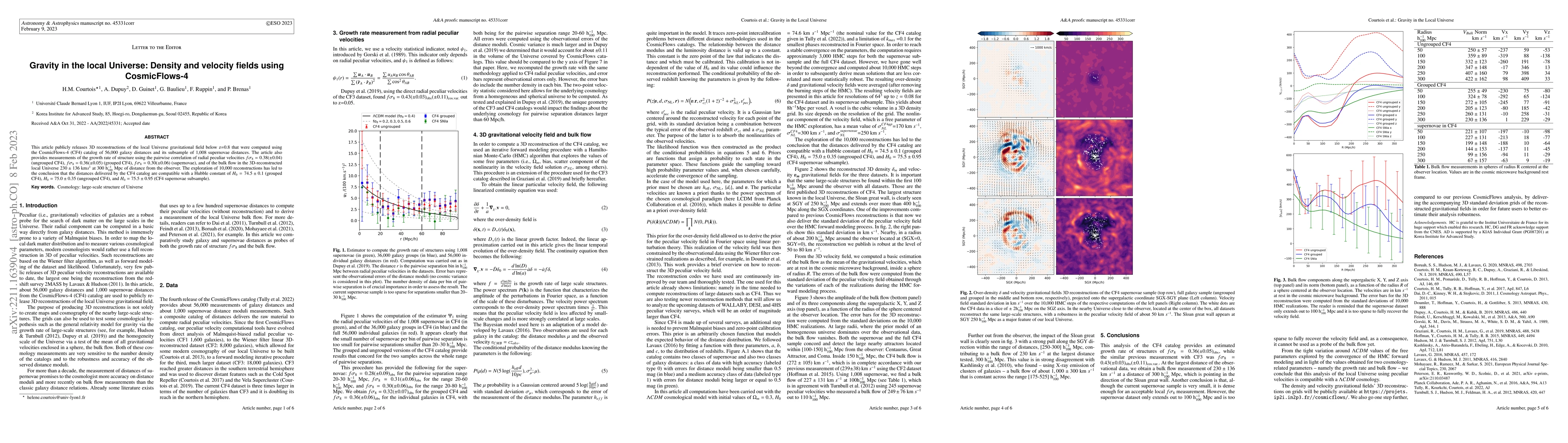 Thumbnail for Gravity in the Local Universe : density and velocity fields using
  CosmicFlows-4