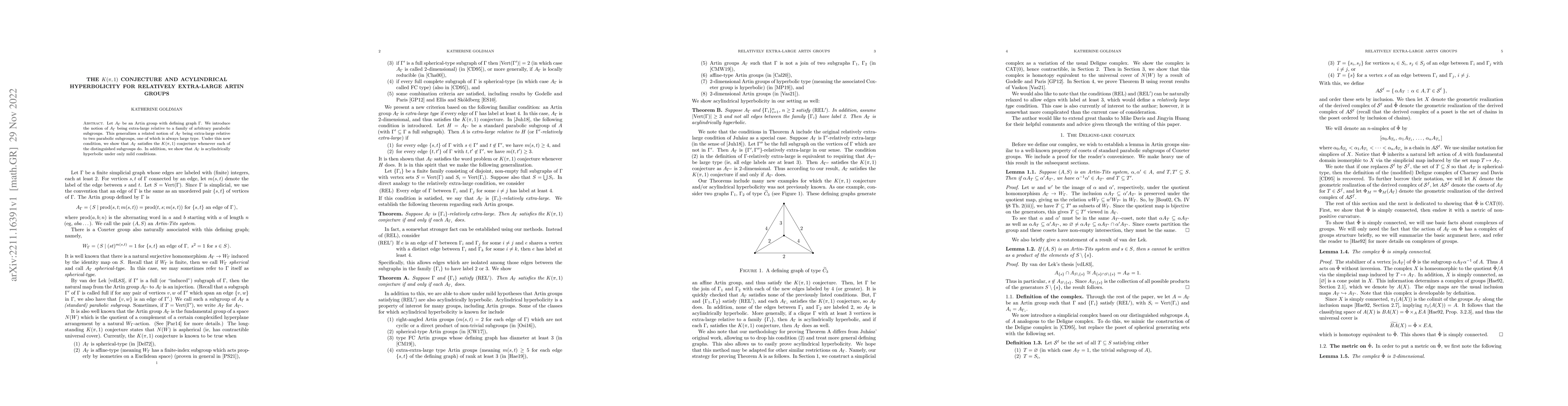 Thumbnail for The $K(\pi,1)$ conjecture and acylindrical hyperbolicity for relatively
  extra-large Artin groups