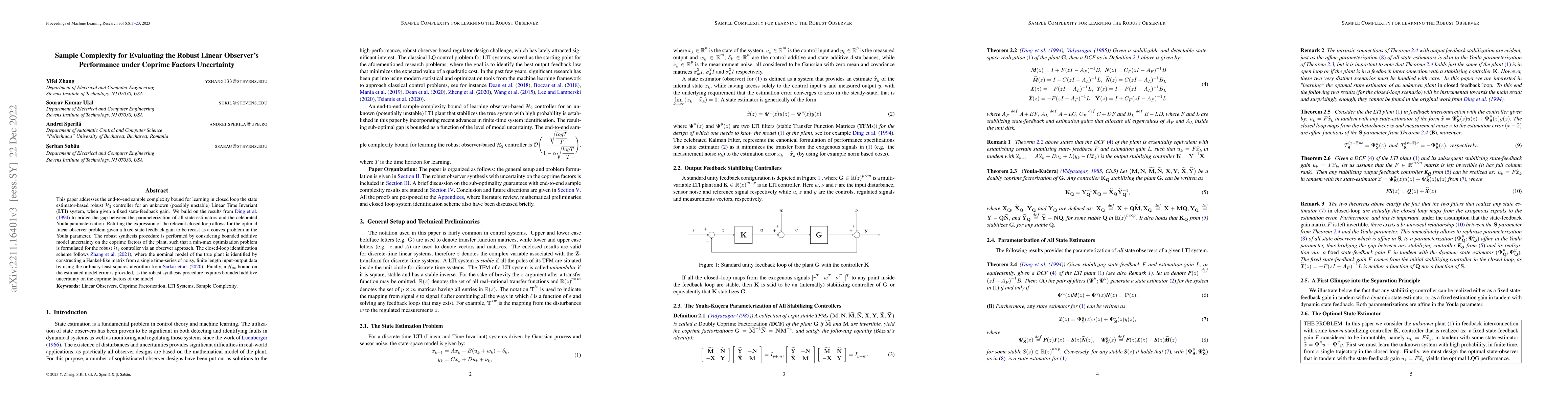 Thumbnail for Sample Complexity for Evaluating the Robust Linear Observers Performance
  under Coprime Factors Uncertainty