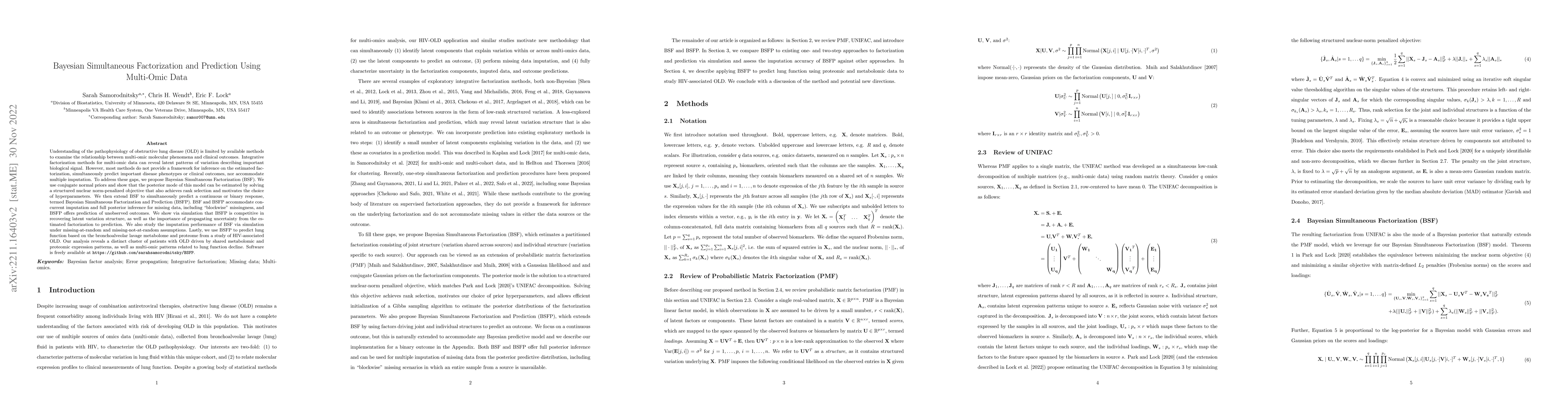 Thumbnail for Bayesian Simultaneous Factorization and Prediction Using Multi-Omic Data