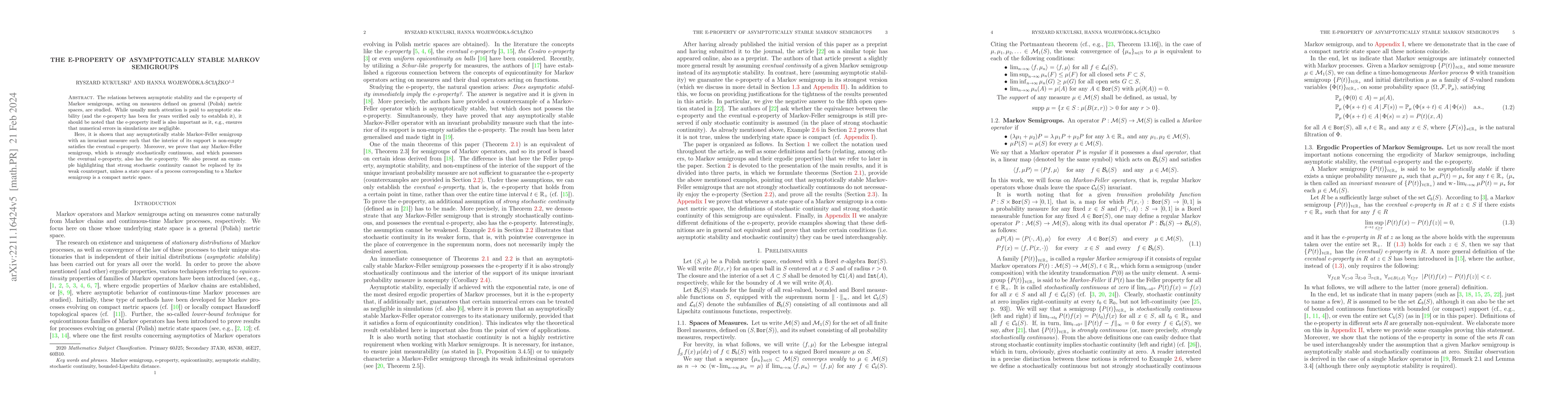 Thumbnail for The e-property of asymptotically stable Markov semigroups