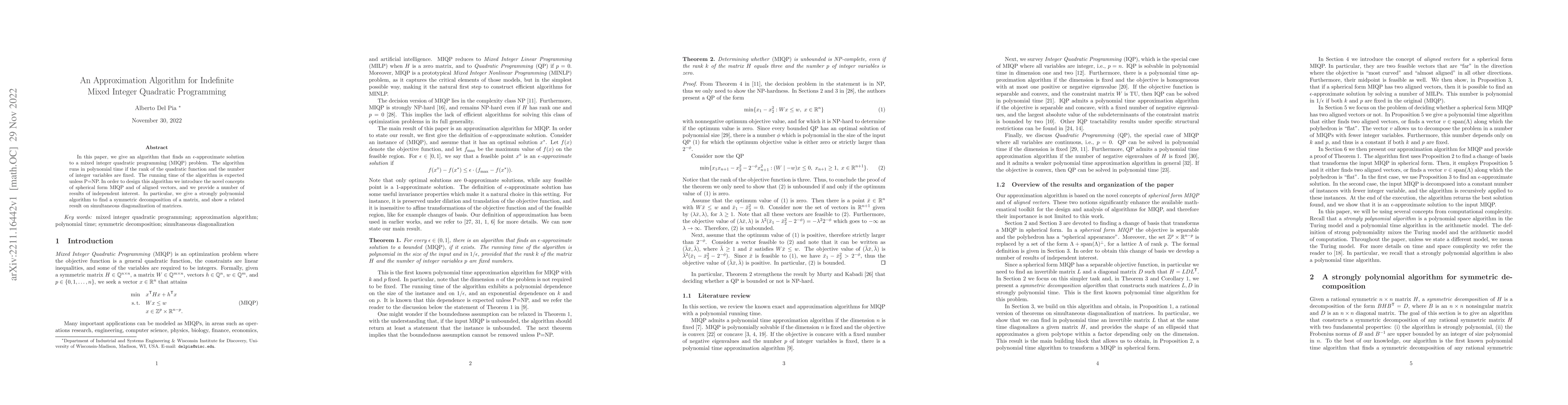 Thumbnail for An Approximation Algorithm for Indefinite Mixed Integer Quadratic
  Programming