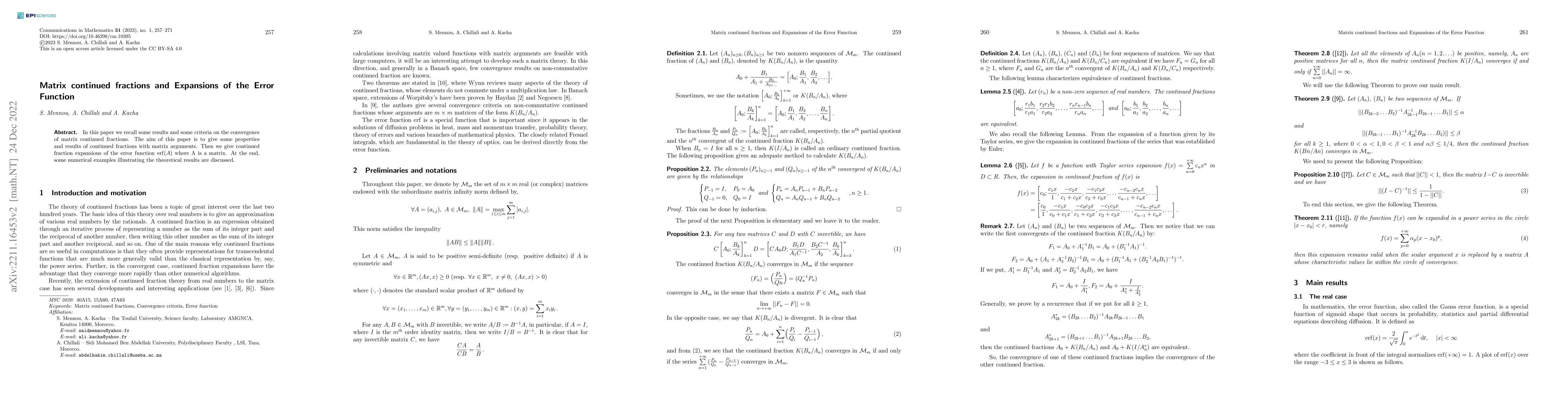Thumbnail for Matrix continued fractions and Expansions of the Error Function