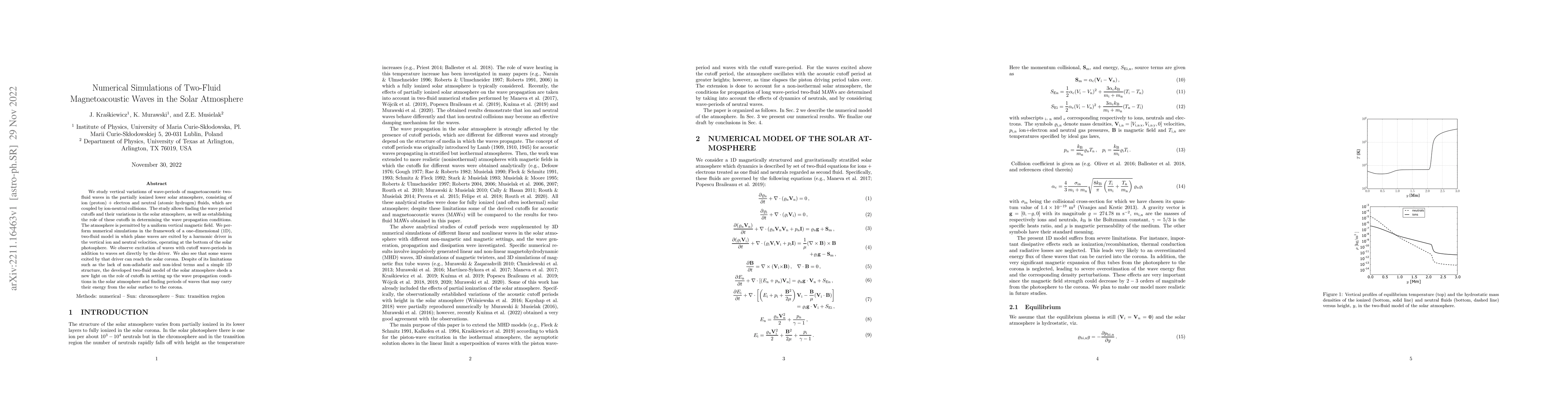 Thumbnail for Numerical Simulations of Two-Fluid Magnetoacoustic Waves in the Solar
  Atmosphere