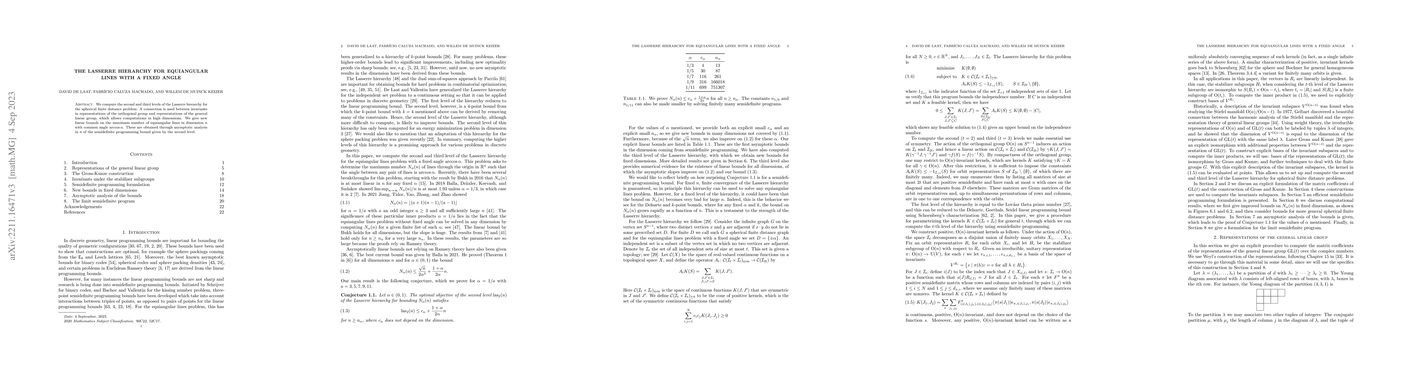 Thumbnail for The Lasserre hierarchy for equiangular lines with a fixed angle