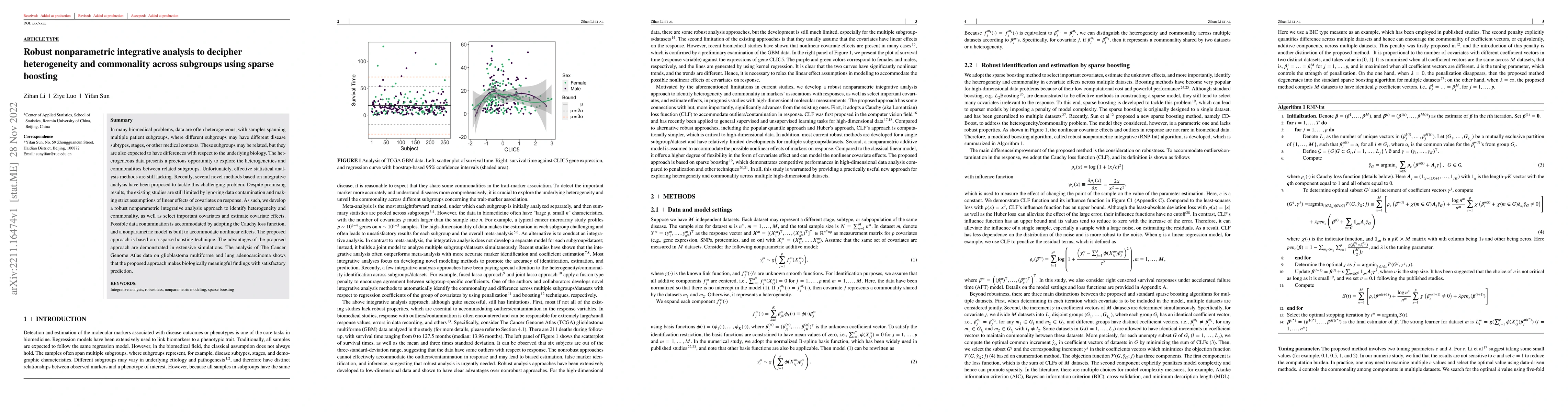 Thumbnail for Robust nonparametric integrative analysis to decipher heterogeneity and
  commonality across subgroups using sparse boosting