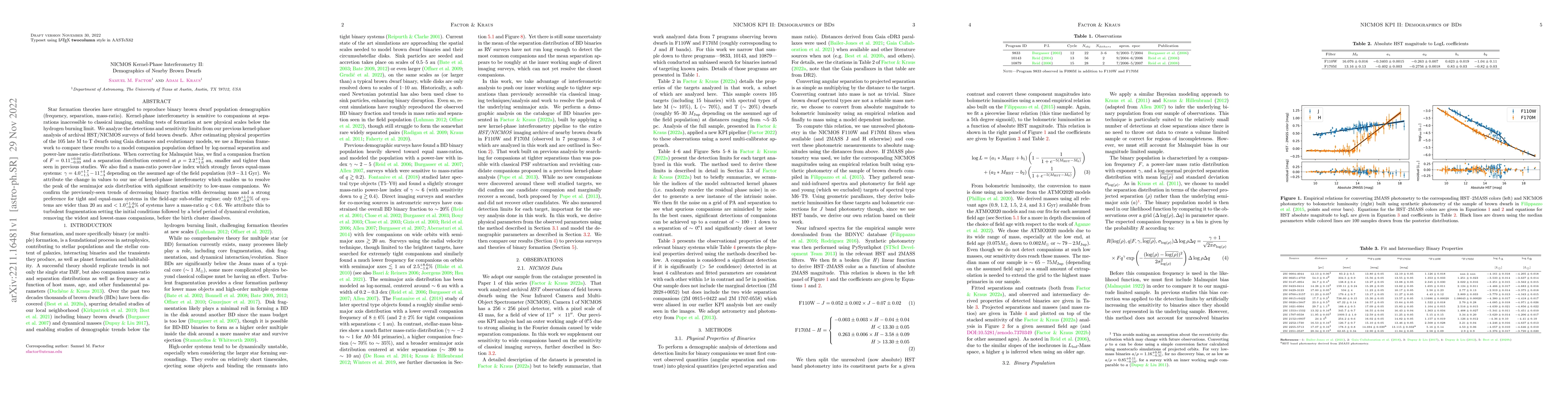 Thumbnail for NICMOS Kernel-Phase Interferometry II: Demographics of Nearby Brown
  Dwarfs