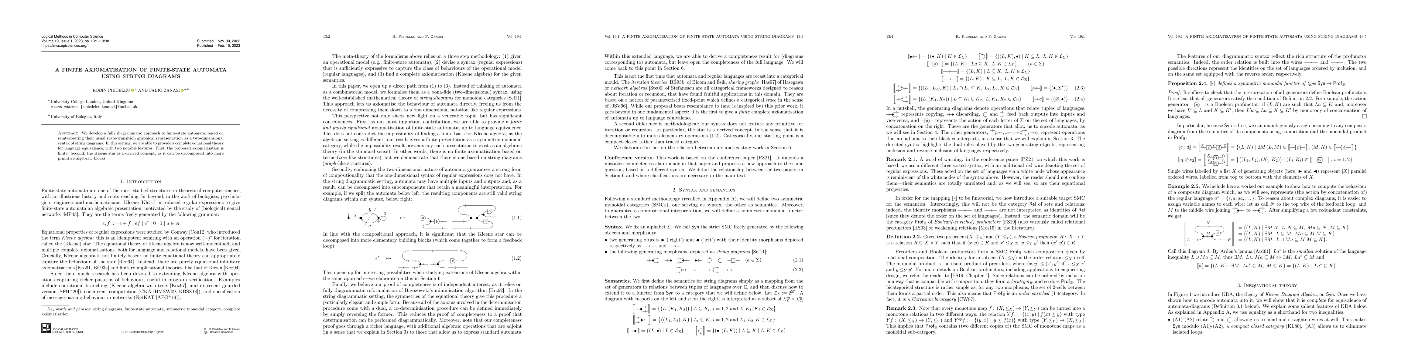 Thumbnail for A Finite Axiomatisation of Finite-State Automata Using String Diagrams