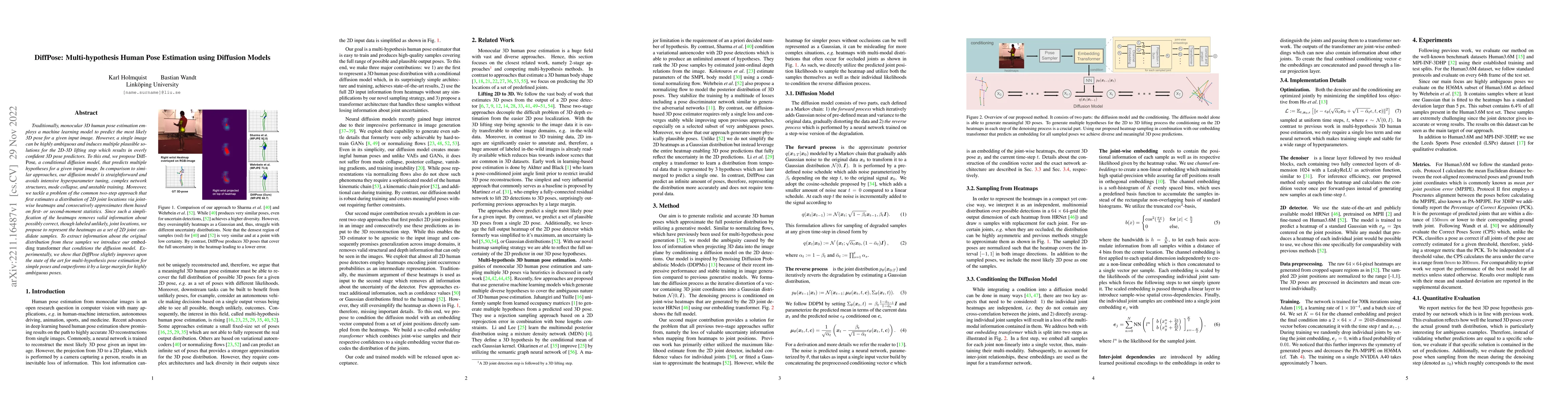 Thumbnail for DiffPose: Multi-hypothesis Human Pose Estimation using Diffusion models
