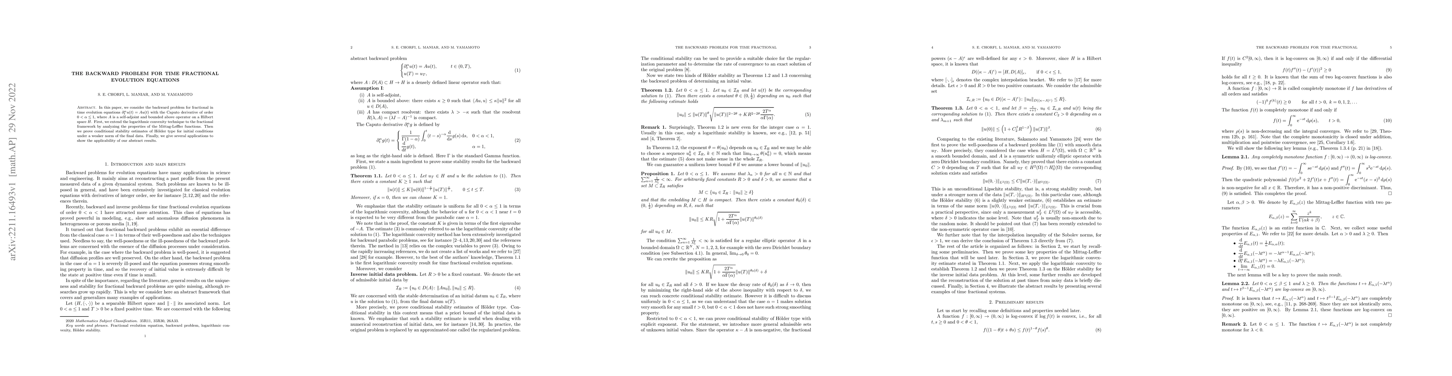 Thumbnail for The backward problem for time fractional evolution equations