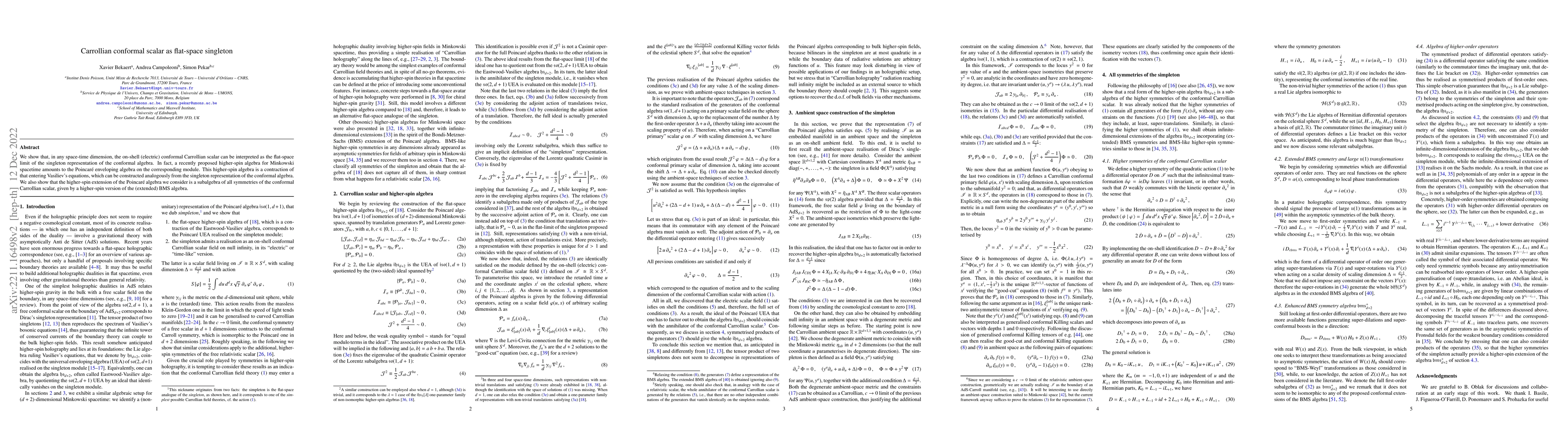 Thumbnail for Carrollian conformal scalar as flat-space singleton