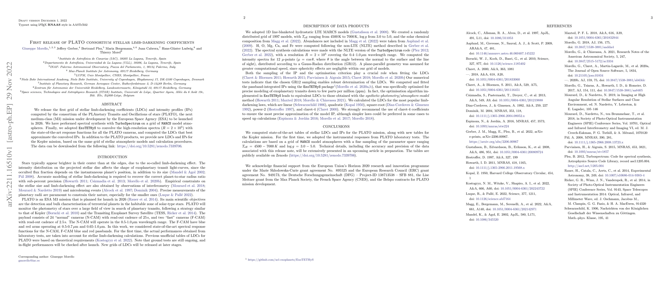 Thumbnail for First release of PLATO consortium stellar limb-darkening coefficients