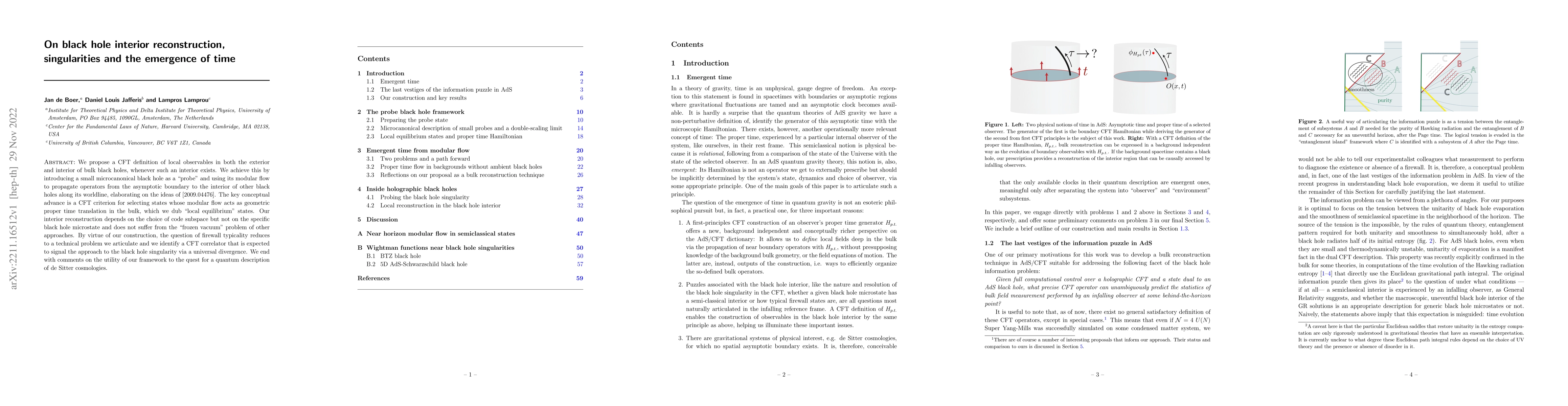 Thumbnail for On black hole interior reconstruction, singularities and the emergence
  of time