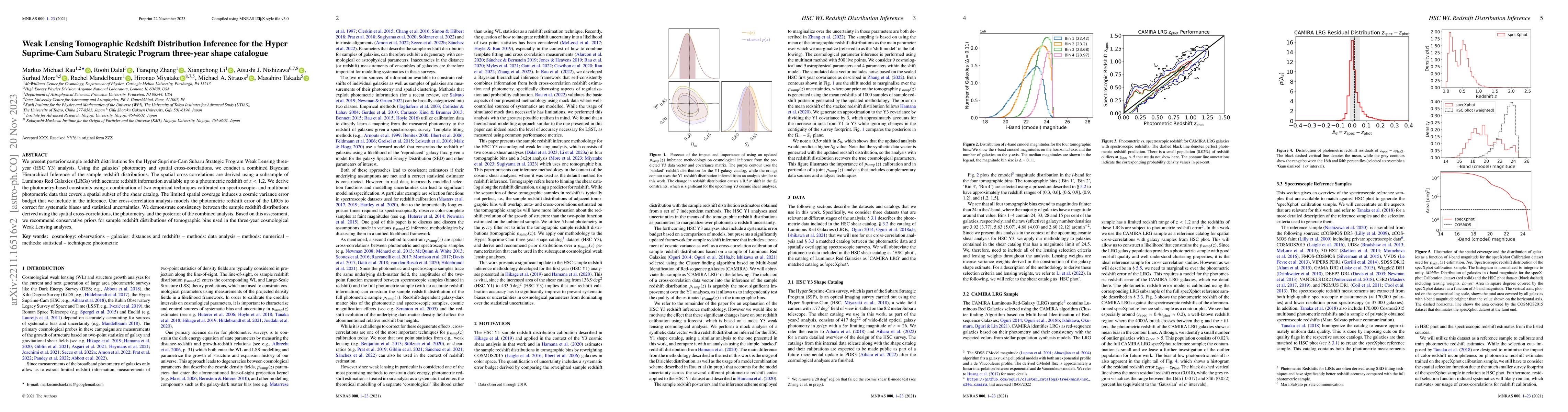 Thumbnail for Weak Lensing Tomographic Redshift Distribution Inference for the Hyper
  Suprime-Cam Subaru Strategic Program three-year shape catalogue
