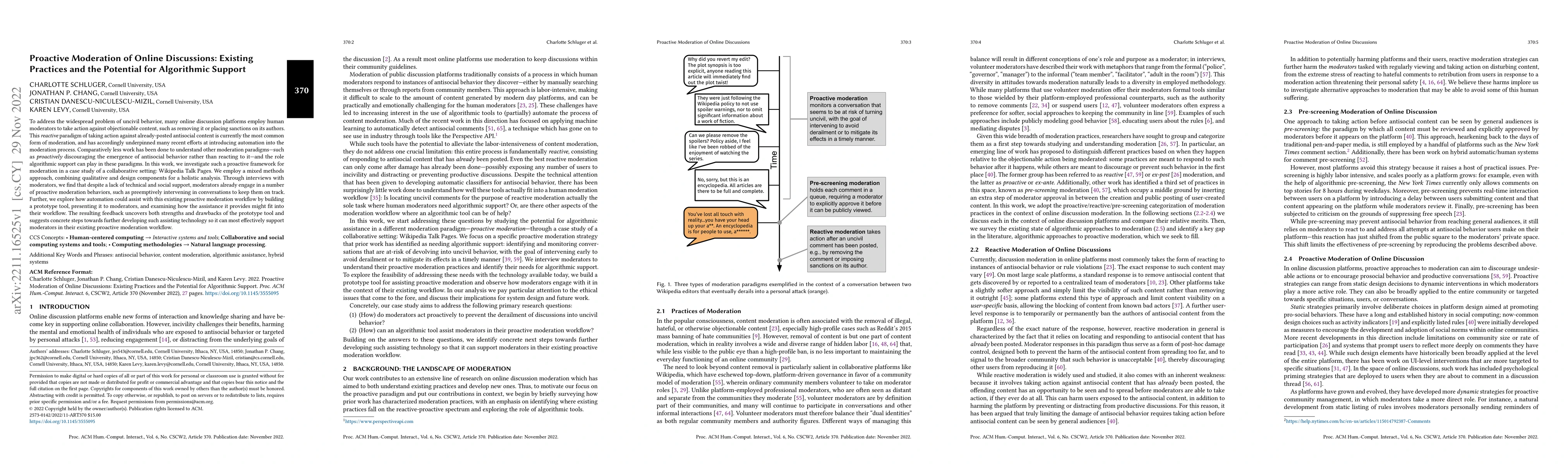Thumbnail for Proactive Moderation of Online Discussions: Existing Practices and the
  Potential for Algorithmic Support