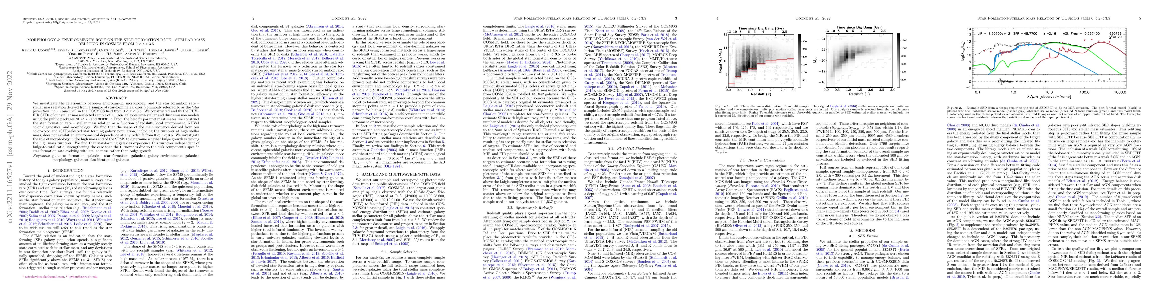 Thumbnail for Morphology & Environment's Role on the Star Formation Rate -- Stellar
  Mass Relation in COSMOS from 0 < z < 3.5