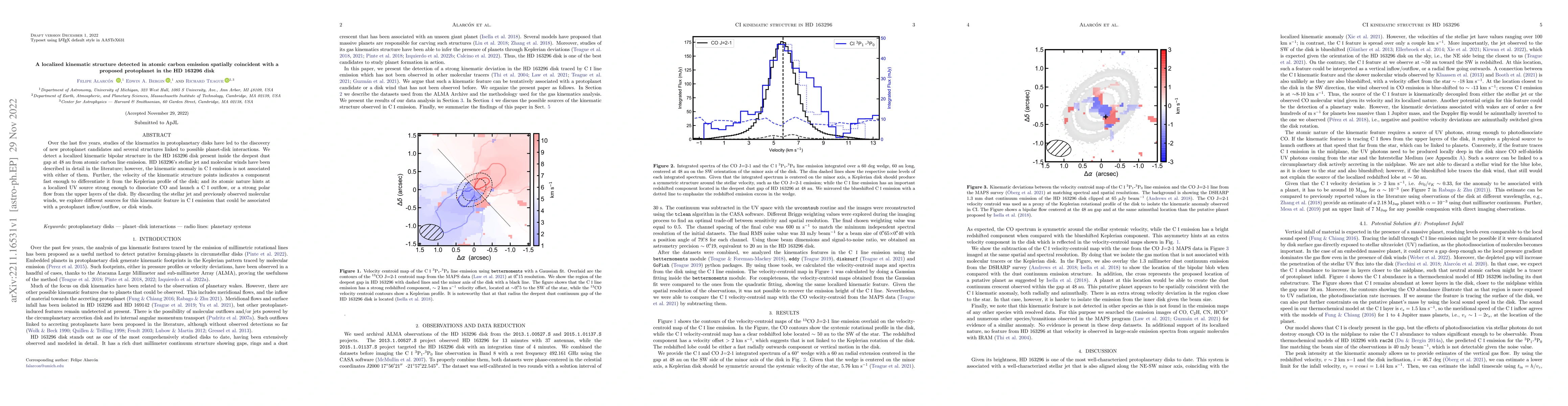 Thumbnail for A localized kinematic structure detected in atomic carbon emission
  spatially coincident with a proposed protoplanet in the HD 163296 disk