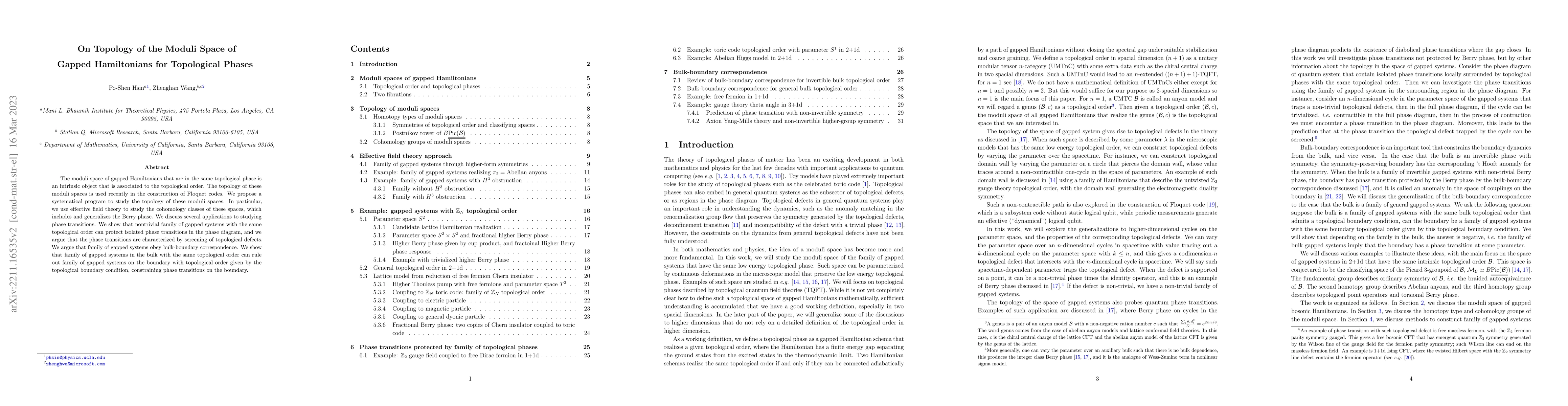 Thumbnail for On Topology of the Moduli Space of Gapped Hamiltonians for Topological
  Phases