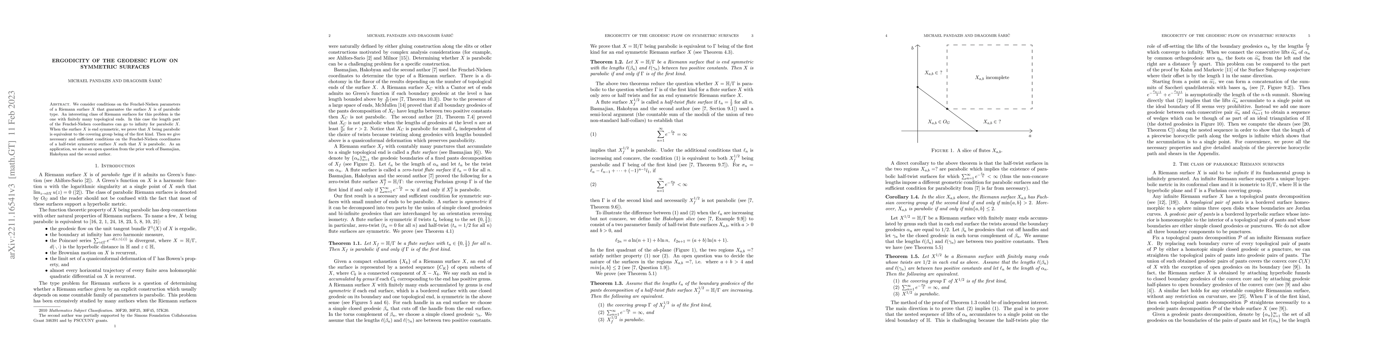 Thumbnail for Ergodicity of the geodesic flow on symmetric surfaces