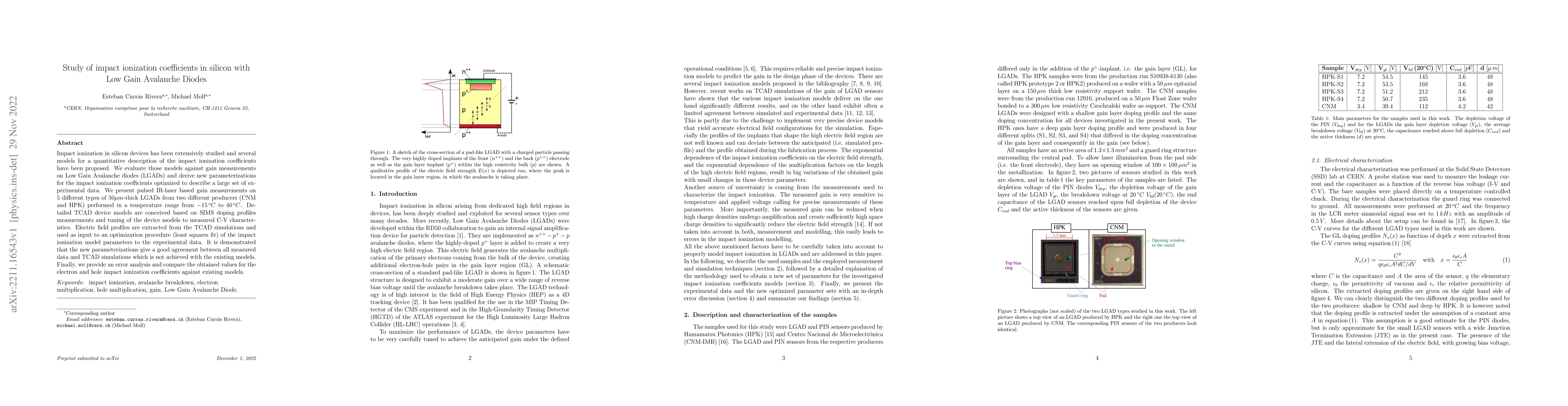 Thumbnail for Study of impact ionization coefficients in silicon with Low Gain
  Avalanche Diodes