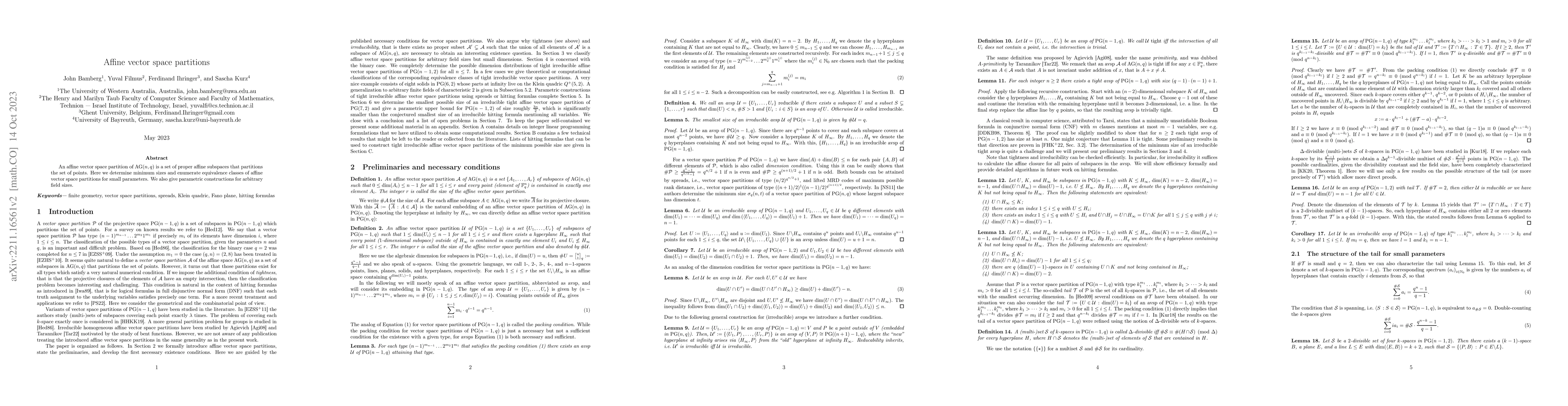 Thumbnail for Affine vector space partitions