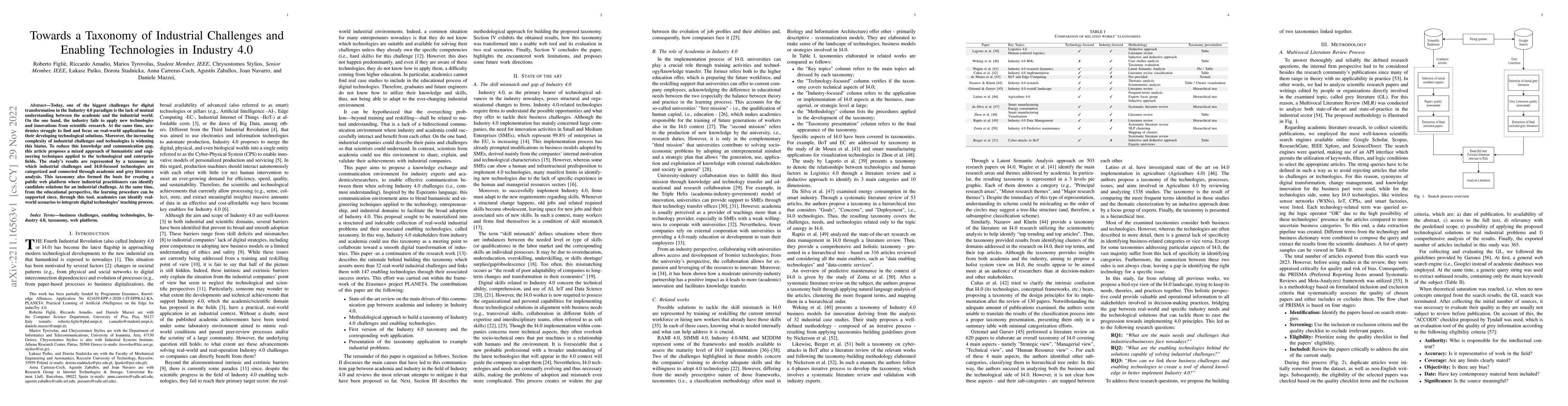 Thumbnail for Towards a Taxonomy of Industrial Challenges and Enabling Technologies in
  Industry 4.0