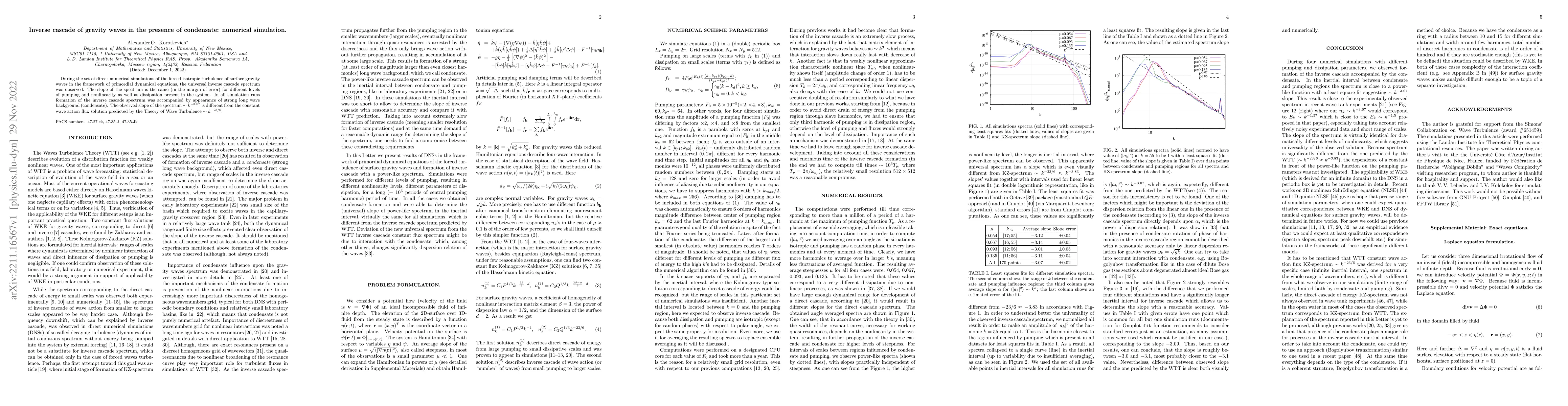Thumbnail for Inverse cascade of gravity waves in the presence of condensate:
  numerical simulation
