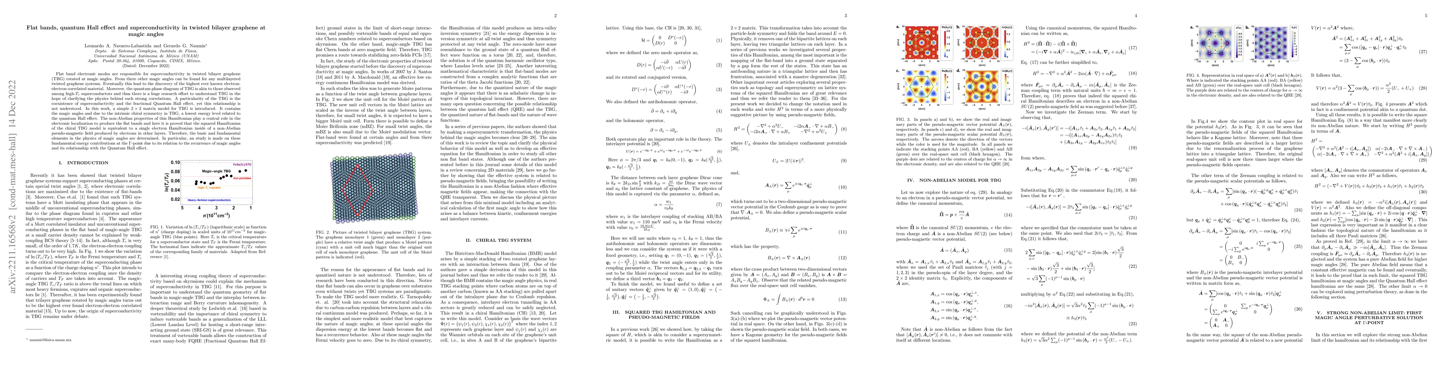 Thumbnail for Flat bands, quantum Hall effect and superconductivity in twisted bilayer
  graphene at magic angles