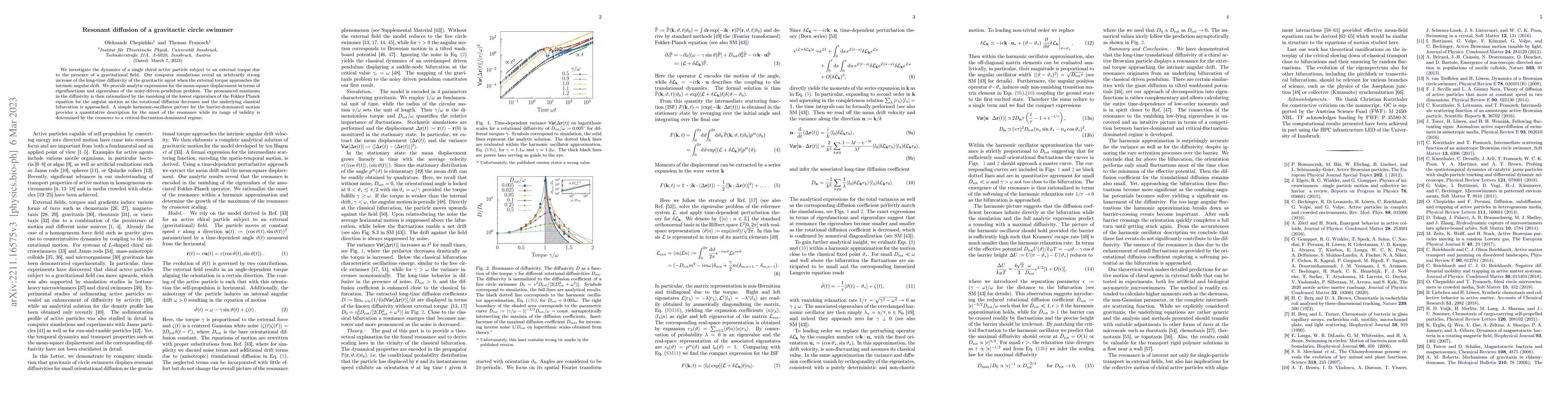 Thumbnail for Resonant diffusion of a gravitactic circle swimmer