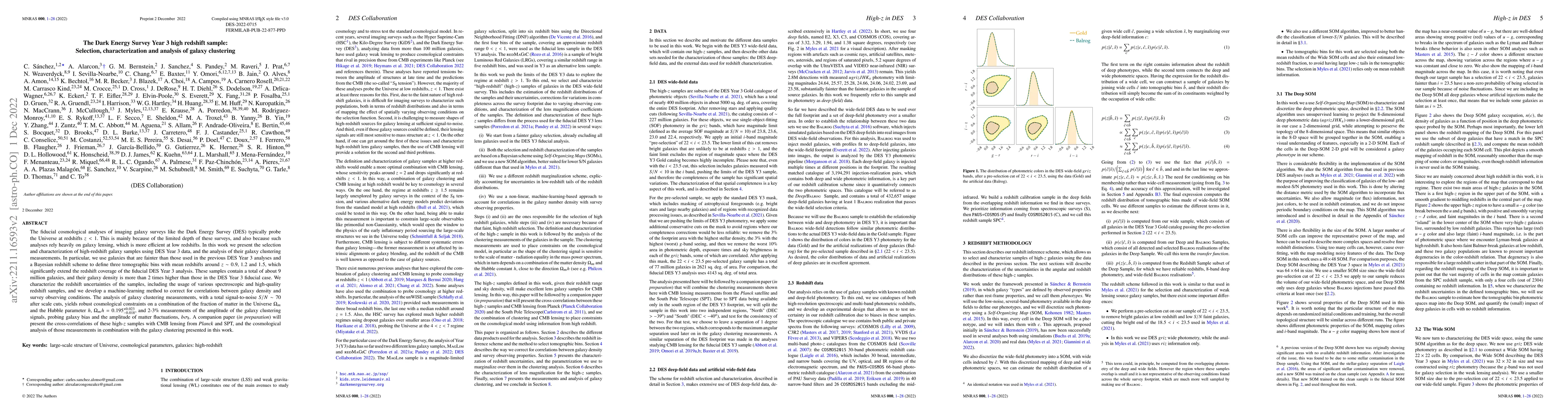 Thumbnail for The Dark Energy Survey Year 3 high redshift sample: Selection,
  characterization and analysis of galaxy clustering