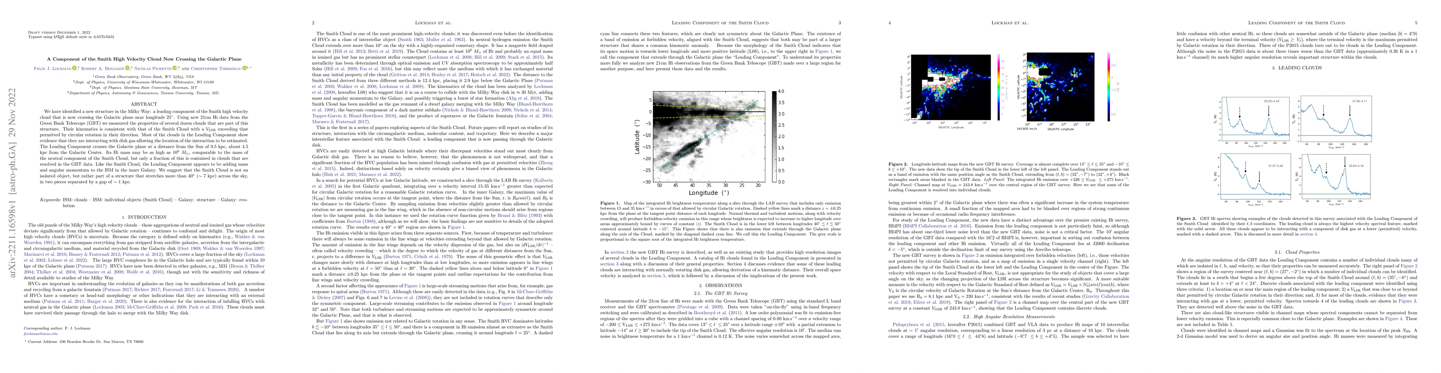Thumbnail for A Component of the Smith High Velocity Cloud Now Crossing the Galactic
  Plane