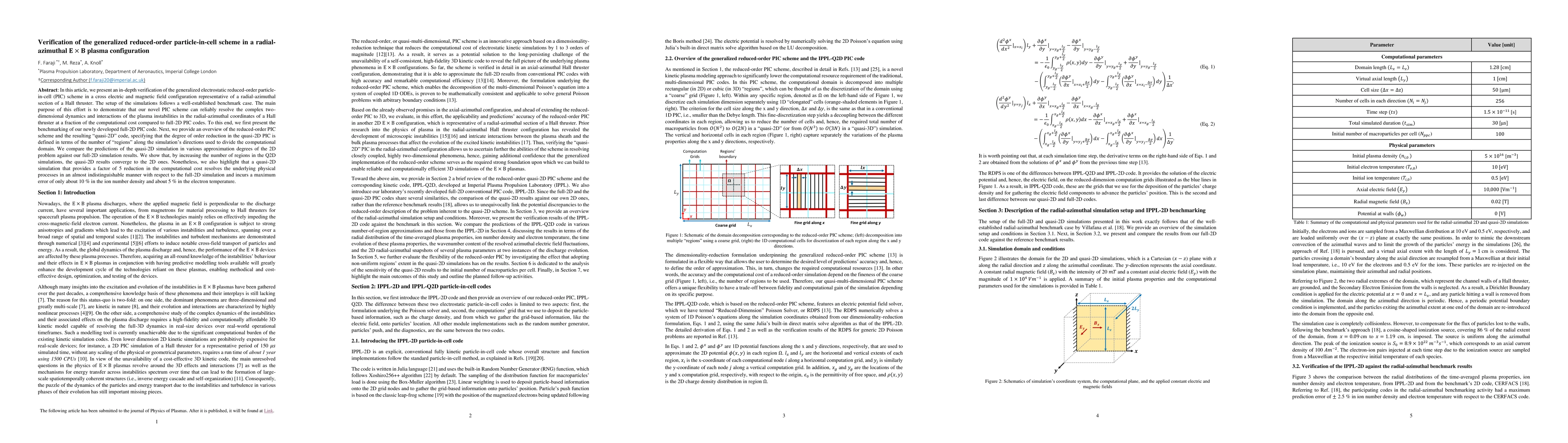 Thumbnail for Verification of the generalized reduced-order particle-in-cell scheme in
  a radial-azimuthal ExB plasma configuration