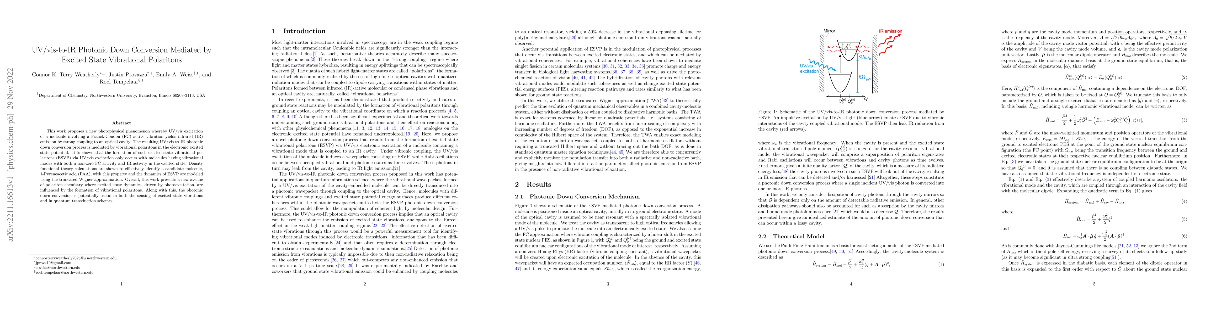 Thumbnail for UV/vis-to-IR Photonic Down Conversion Mediated by Excited State
  Vibrational Polaritons