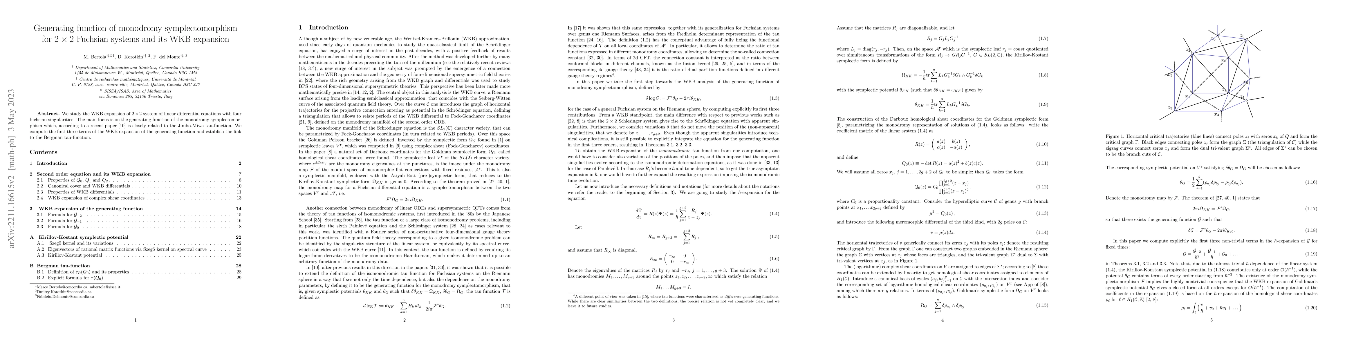 Thumbnail for Generating function of monodromy symplectomorphism for $2\times 2$
  Fuchsian systems and its WKB expansion