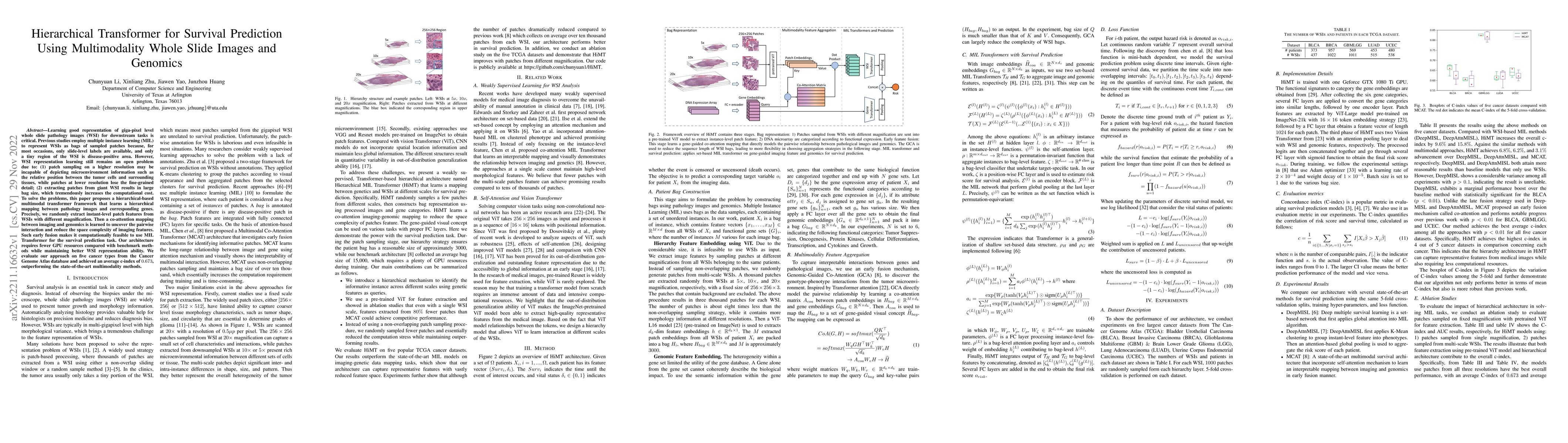 Thumbnail for Hierarchical Transformer for Survival Prediction Using Multimodality
  Whole Slide Images and Genomics