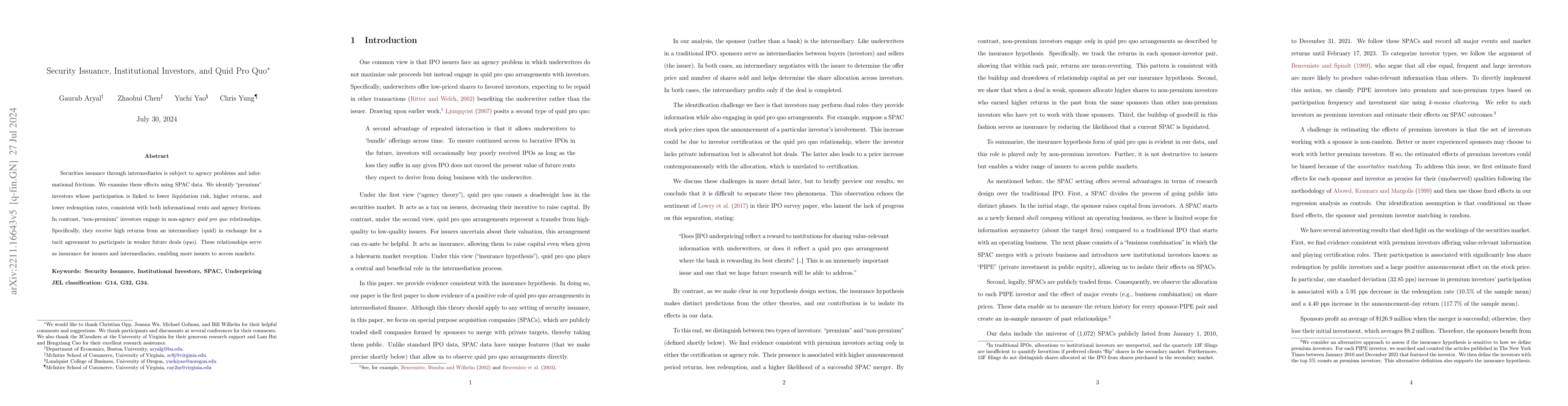 Thumbnail for Security Issuance, Institutional Investors and Quid Pro Quo