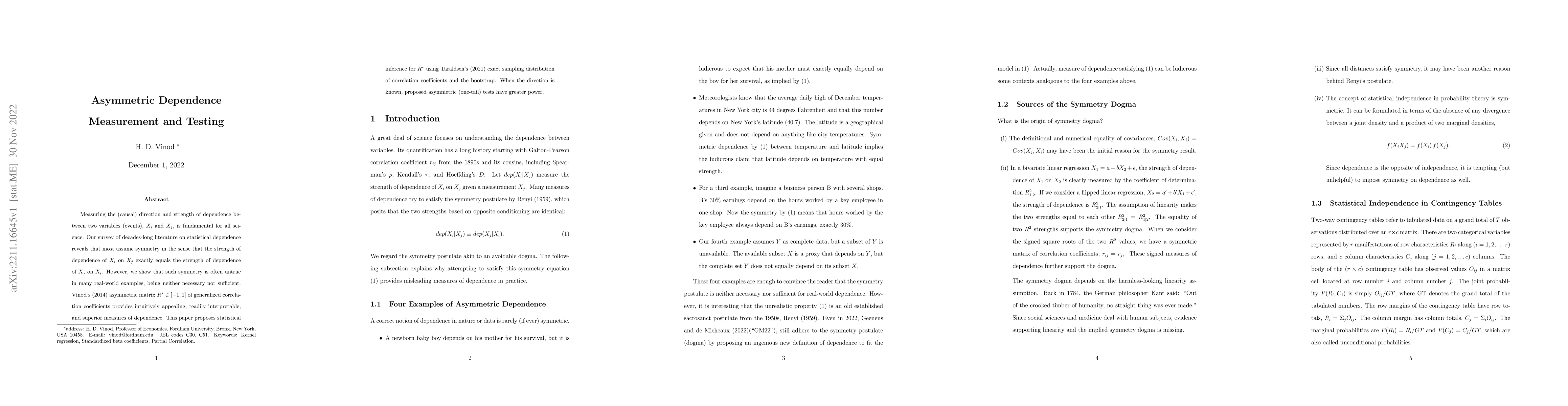 Thumbnail for Asymmetric Dependence Measurement and Testing