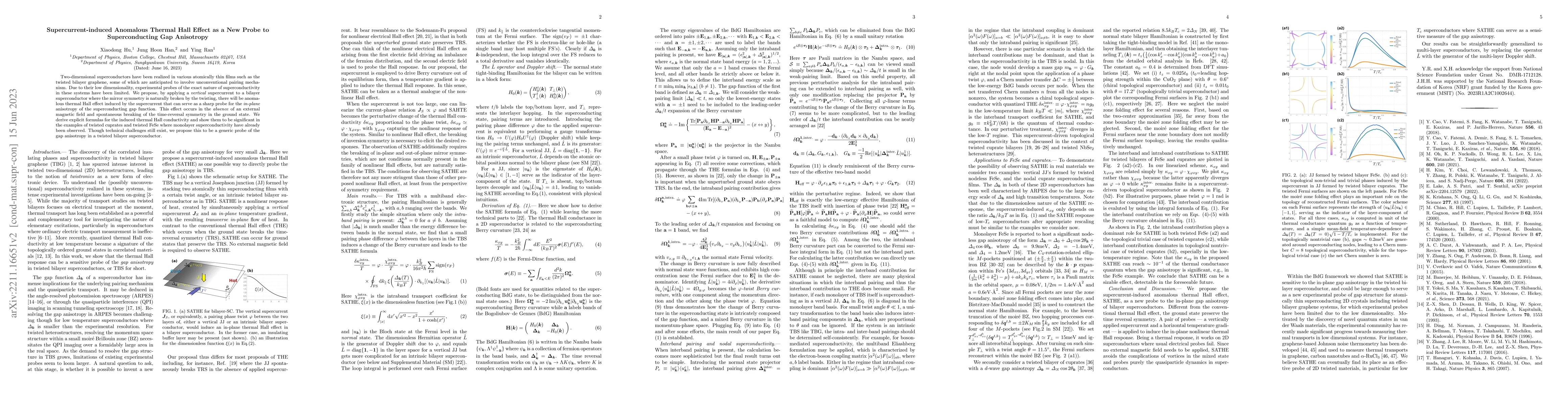 Thumbnail for Supercurrent-induced Anomalous Thermal Hall Effect as a New Probe to
  Superconducting Gap Anisotropy