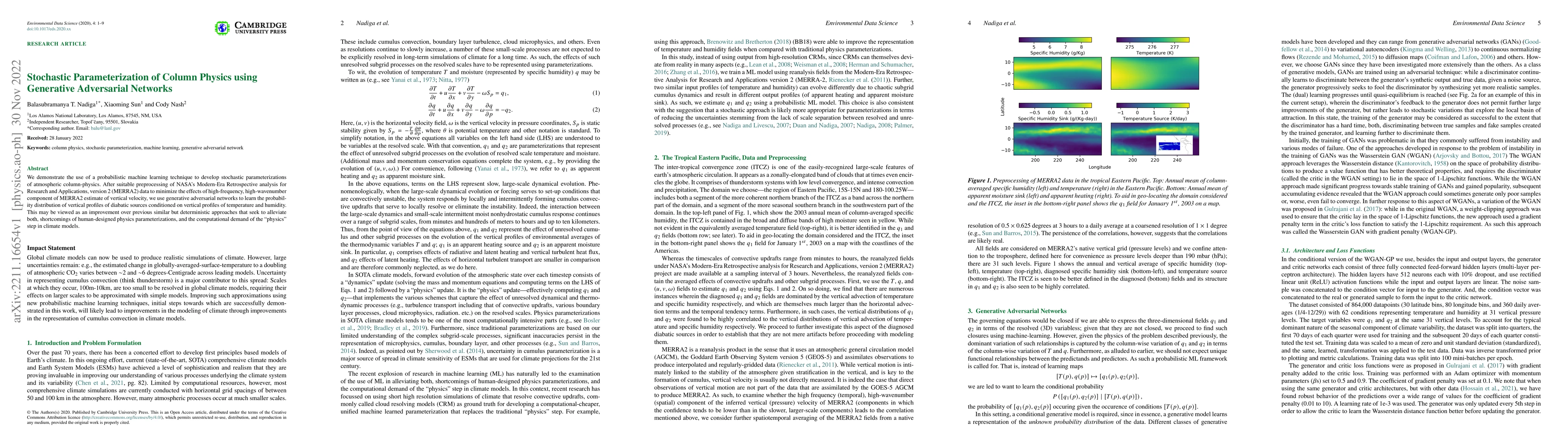 Thumbnail for Stochastic Parameterization of Column Physics using Generative
  Adversarial Networks