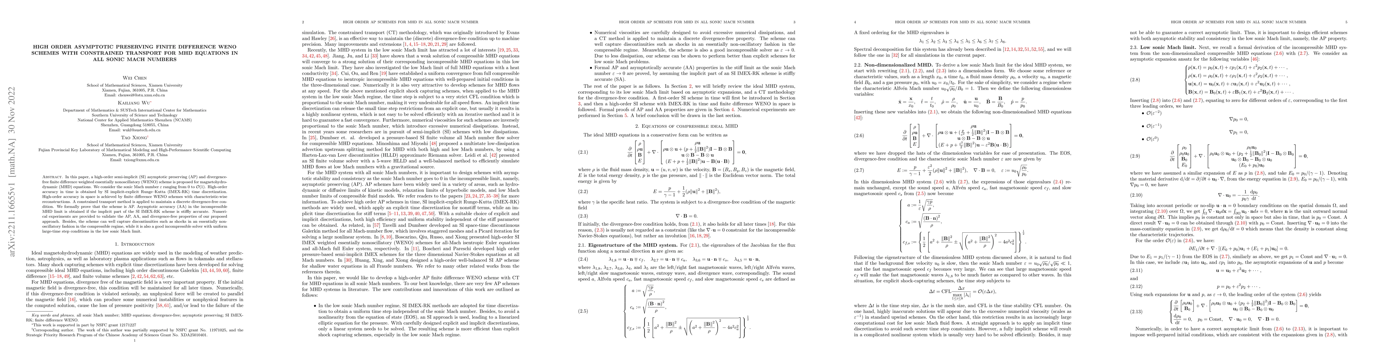 Thumbnail for High order asymptotic preserving finite difference WENO schemes with
  constrained transport for MHD equations in all sonic Mach numbers