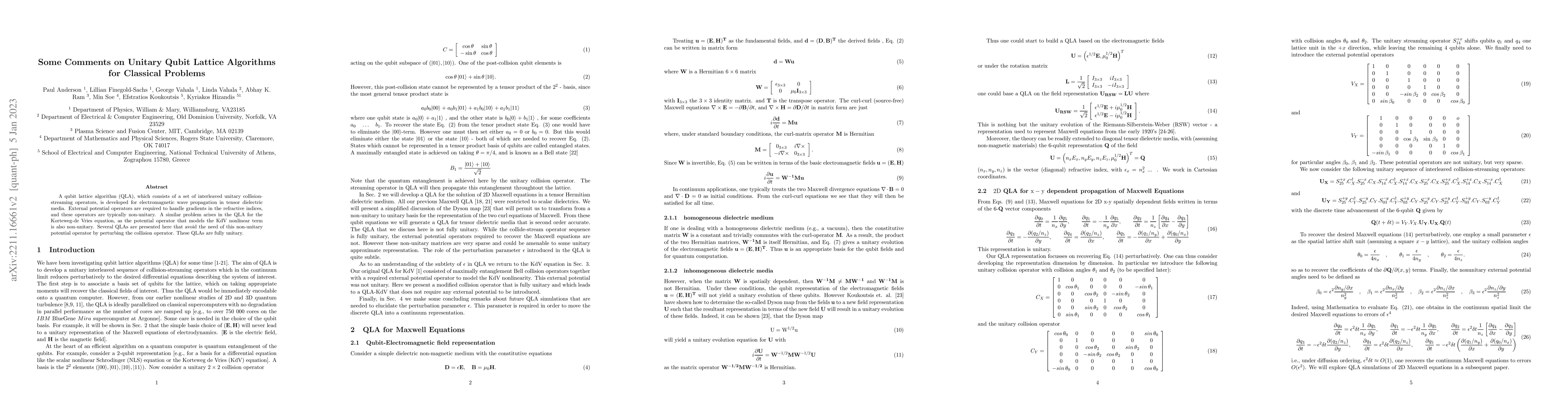 Thumbnail for Some Comments on Unitary Qubit Lattice Algorithms for Classical Problems